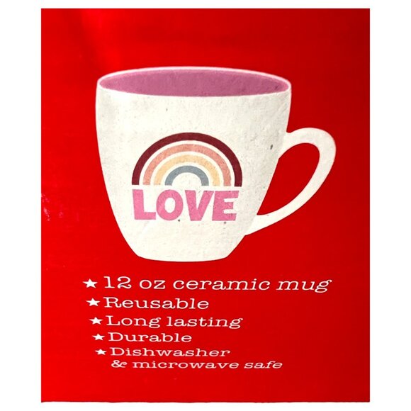 Retro LOVE Rainbow Mug Ceramic Pink Interior Coffee Cup Mug Valentine’s Day 12oz - Picture 7 of 8